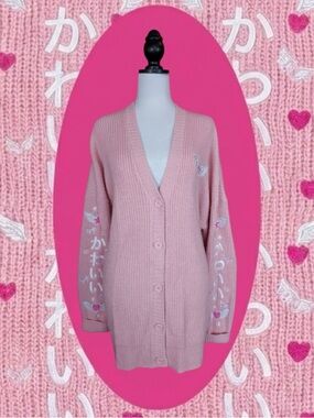Hot Topic Coquette Kawaii Pink White Wings Embroidered Long Sleeve Cardigan XL